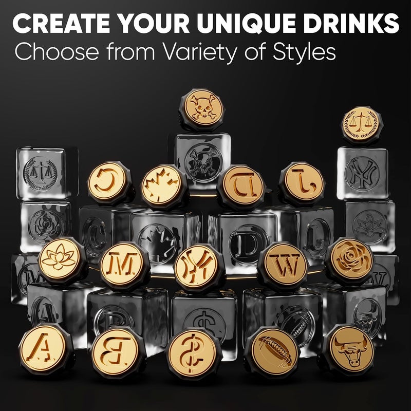 BERLINZO Ice Stamp Ring for Cube & Sphere - Custom Ice Cubes for Whiskey, Mojito Cocktails – W Letter Shaped Brass Ice Stamp w/ 3mm Depth - Black - Image 4